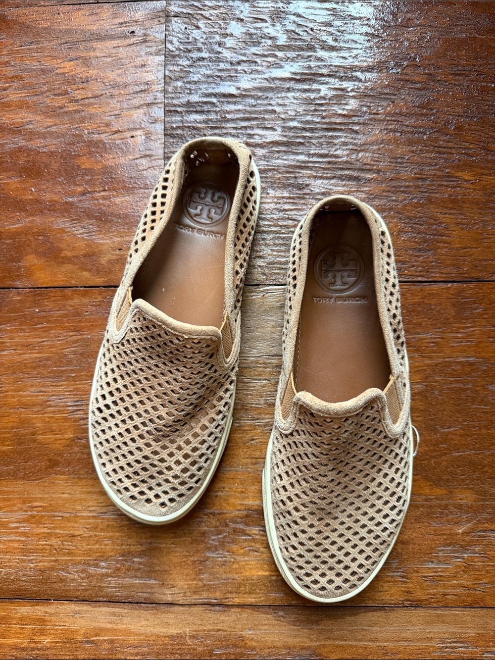 Tory Burch Women's Tan Perforated Suede Slip-On Loafers